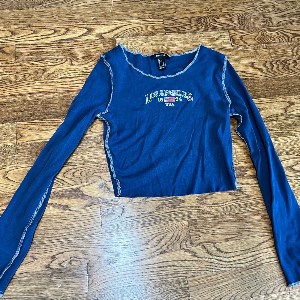 Navy Forever 21 Long Sleeve Crop Top